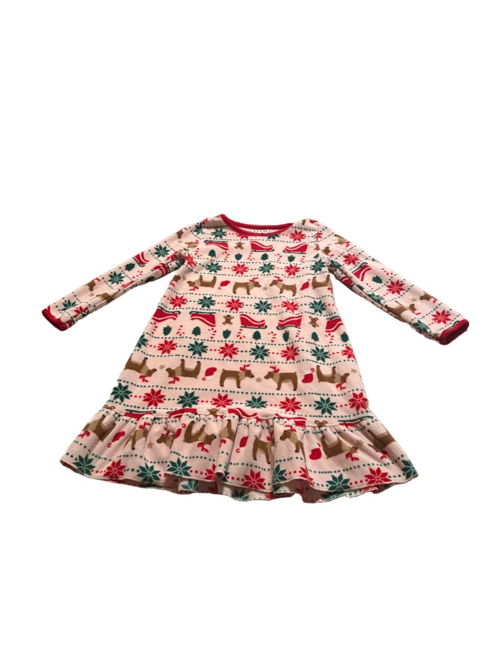 Carter's Pink Fleece Holiday Pattern Long Sleeve Nightgown Size 2-3